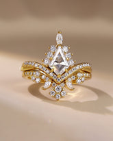 BIANCA Unique Bridal Ring Set Kite Cut Moissanite Engagement Ring with Lacey Band